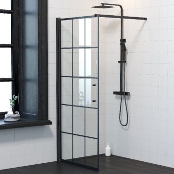 Suihkuovi Camargue Skärgård Kirkas/Musta Ruudukko 90 x 198 cm