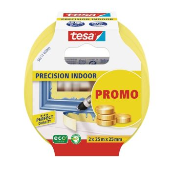 Maalarinteippi Tesa Precision Indoor 25 m x 25 mm Keltainen 2 kpl