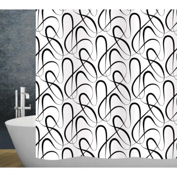 Tekstiilisuihkuverho Diaqua Swing mustavalkoinen, useita kokovaihtoehtoja