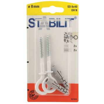 Silmukkaruuvi Stabilit Valkoinen 8 x 40 mm 2 kpl/pkt