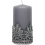 Pöytäkynttilä Polar pitsikoriste 7x15 cm harmaa