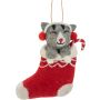 Joulukoriste kissa sukassa 13 cm punaharmaa